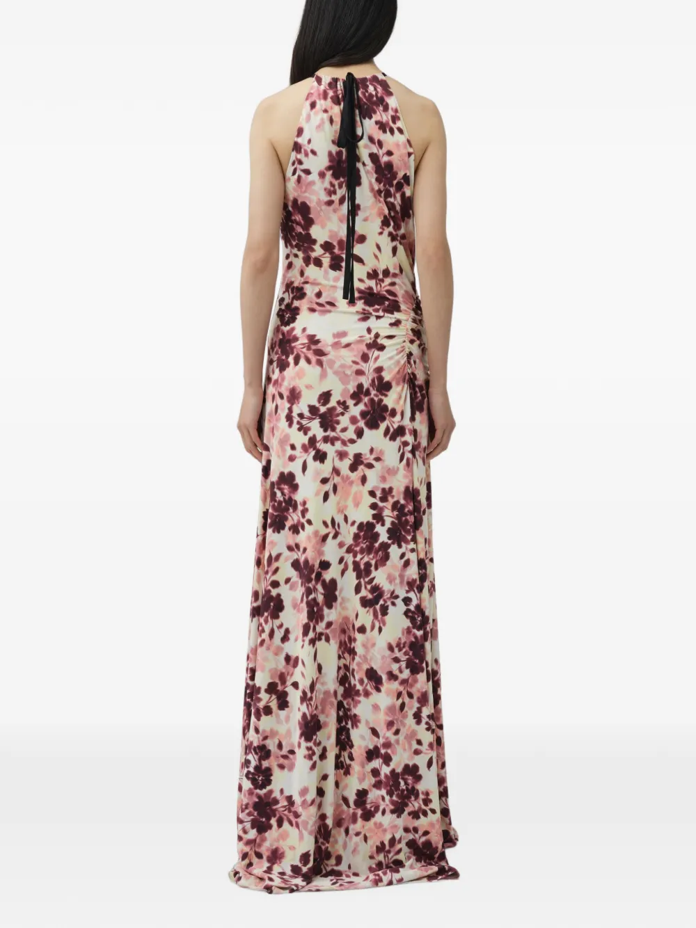 SIMKHAI Cerin gedrapeerde maxi-jurk met bloemen-print Beige