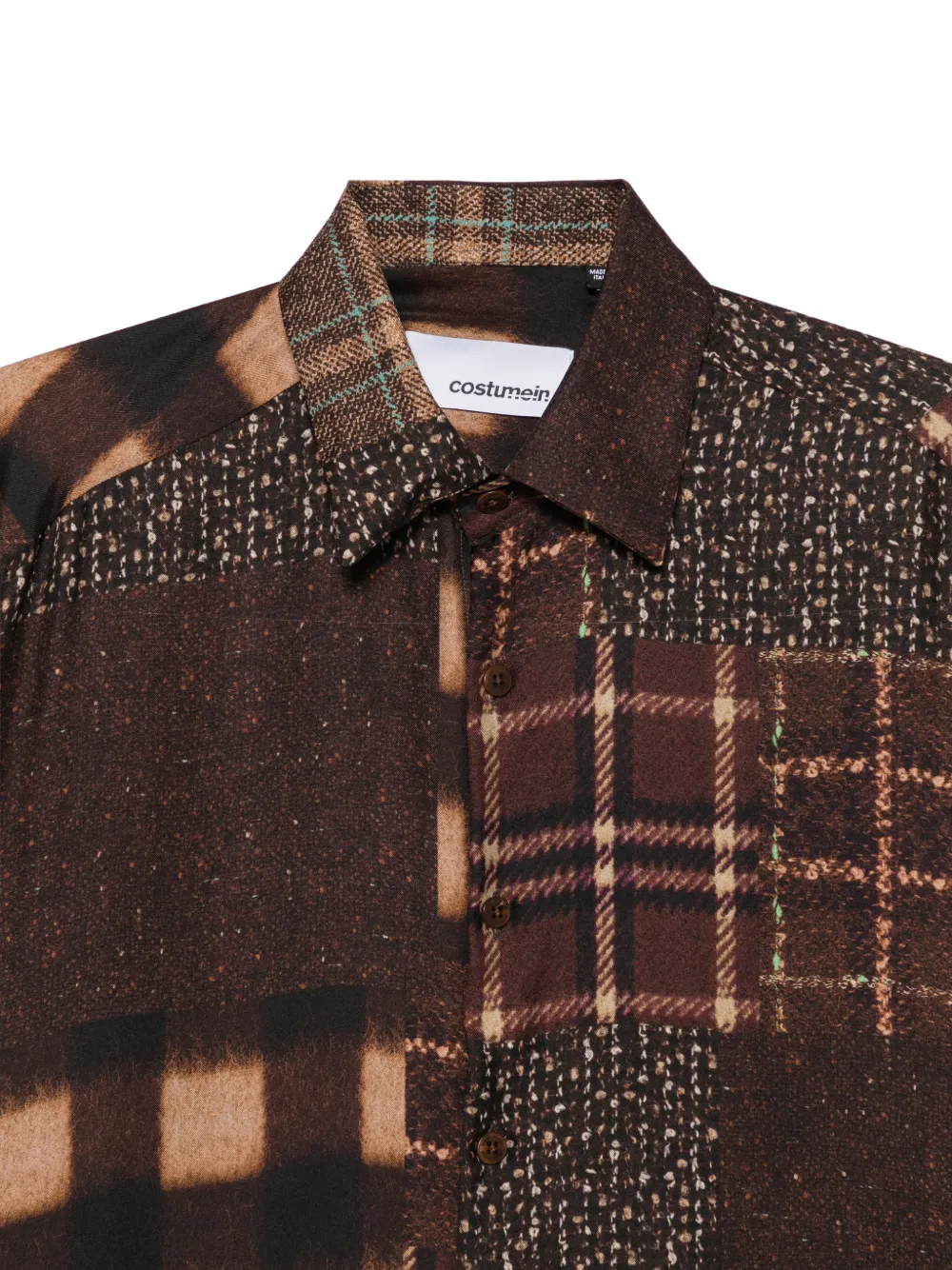 Costumein Overhemd met patchwork en lange mouwen Bruin