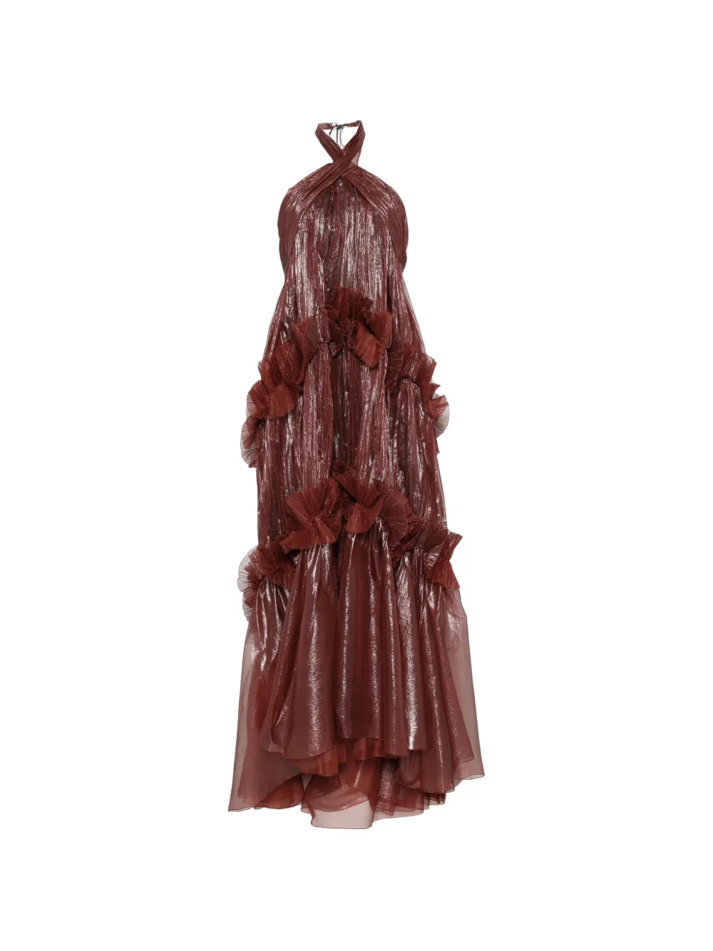 Maria Lucia Hohan Zadie Ruffled Metallic-finish Maxi Dress In Red