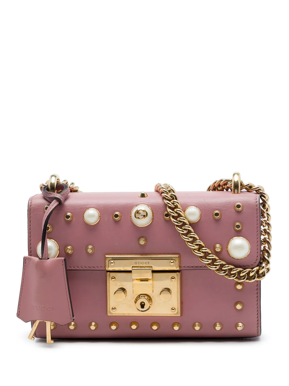 Gucci Pre-Owned 2016-2026 Small Pearl Studded Leather Padlock crossbody bag - Rosa