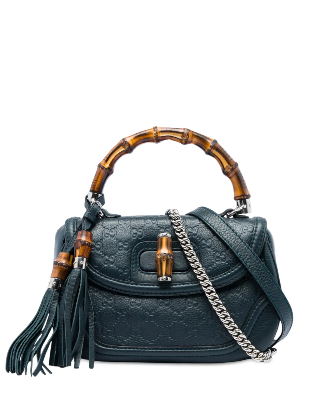 Gucci Pre-Owned 2016-2026 Medium Guccissima New Bamboo Top Handle Bag satchel - Blu