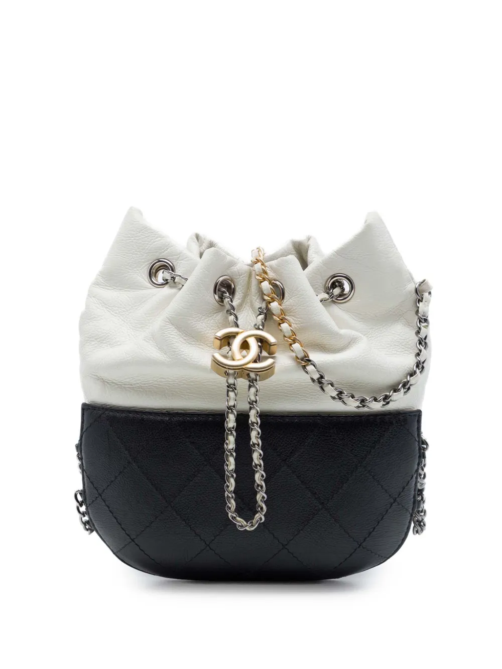 CHANEL Pre-Owned Borsa a secchiello Gabrielle piccola in pelle di vitello trapuntata bicolore 2018 - Nero