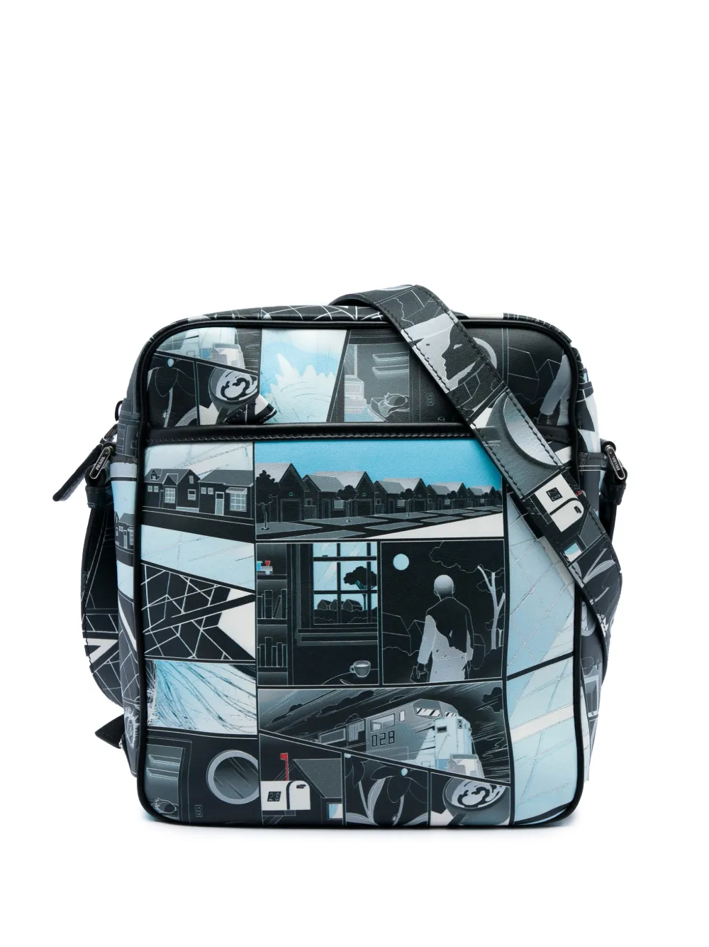 Prada Pre-Owned 2018 제임스 장 비텔로 코믹 프린트 메신저 크로스 백 | 블랙 | Image 1