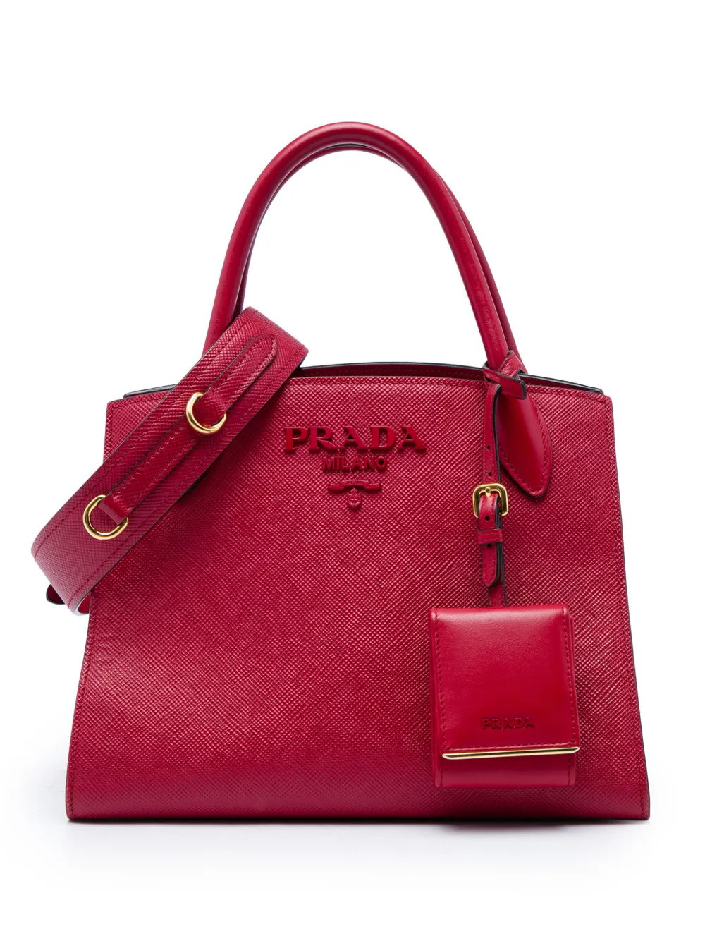 Prada Pre-Owned 2013-2026 Small Saffiano Cuir Monochrome Top Handle Tote satchel - Rosso
