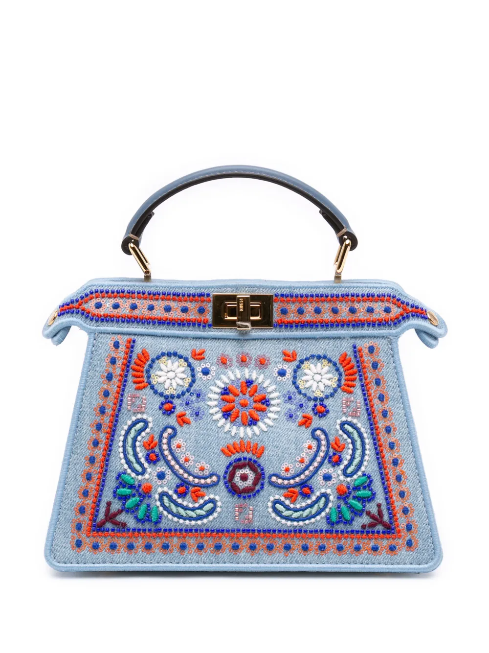 Fendi Pre-Owned Borsa a tracolla Petite Peekaboo ISeeU denim con ricamo 2021-2026 - Blu