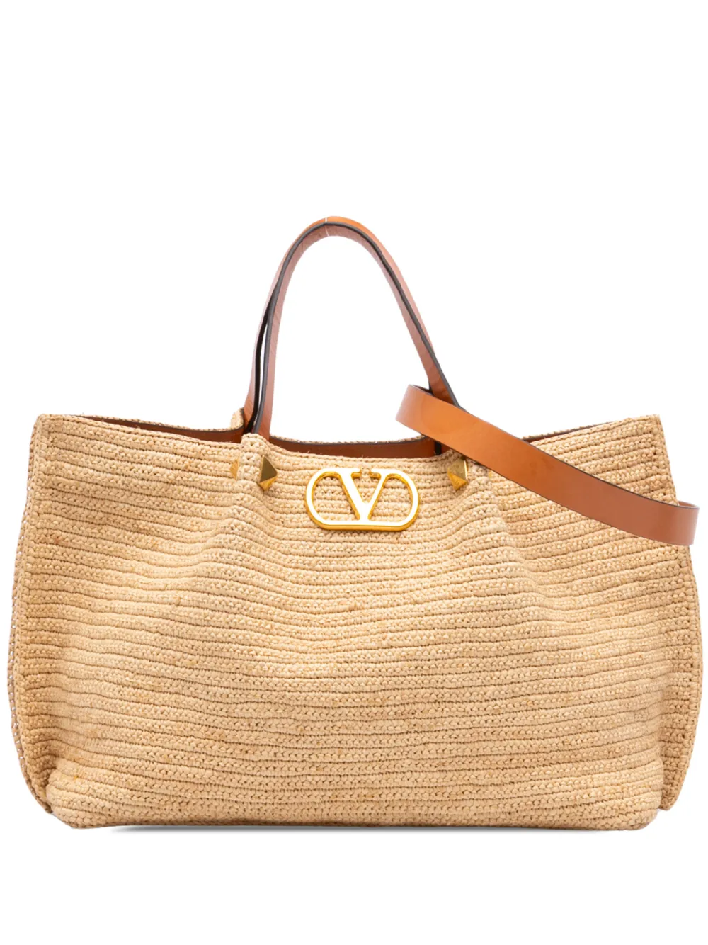 Valentino Garavani Pre-Owned Borsa tote VLogo media in rafia 2018-2026 - Toni neutri