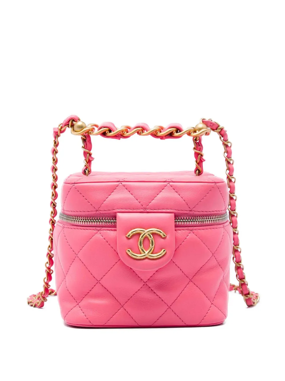 CHANEL Pre-Owned Trousse CC piccola in pelle di agnello trapuntata con catena 2021-2026 - Rosa