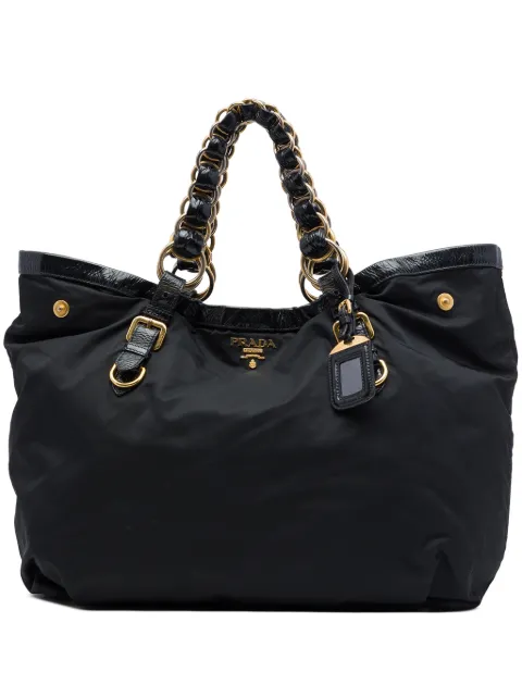 Prada Pre-Owned 2010-2026 Vernice Trimmed Tessuto Chain tote bag