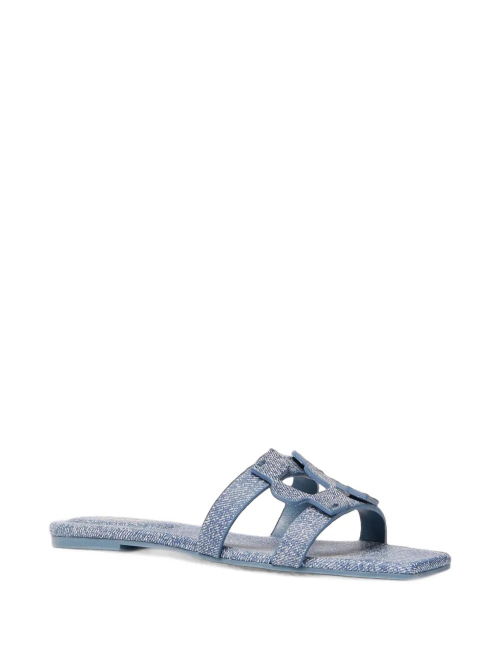 SIMKHAI Monogram denim-printed leather sandals Blauw