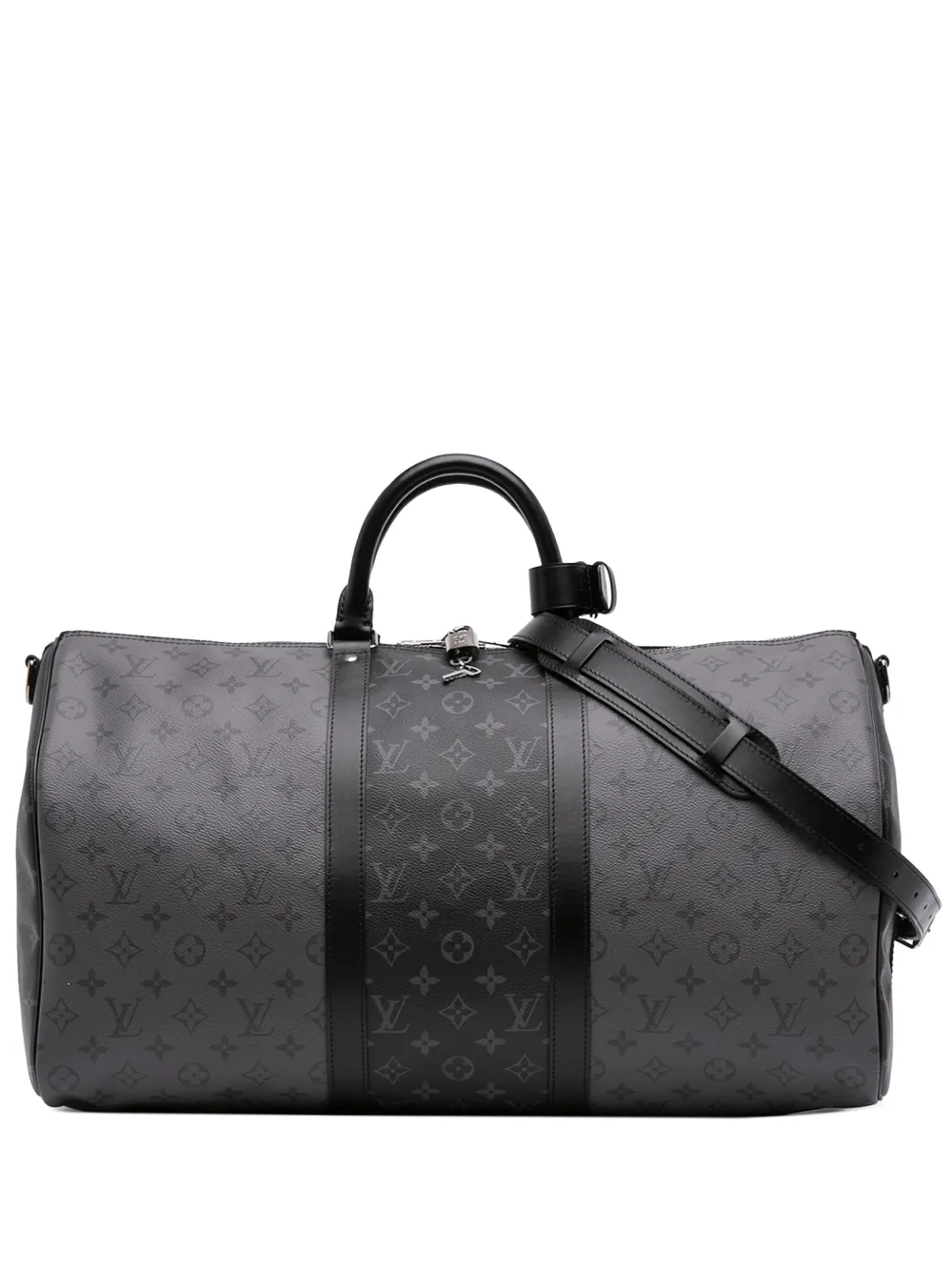 Louis Vuitton Pre-Owned 2021-2025 Monogram Eclipse Reverse Keepall Bandouliere 50 travel bag - Grigio