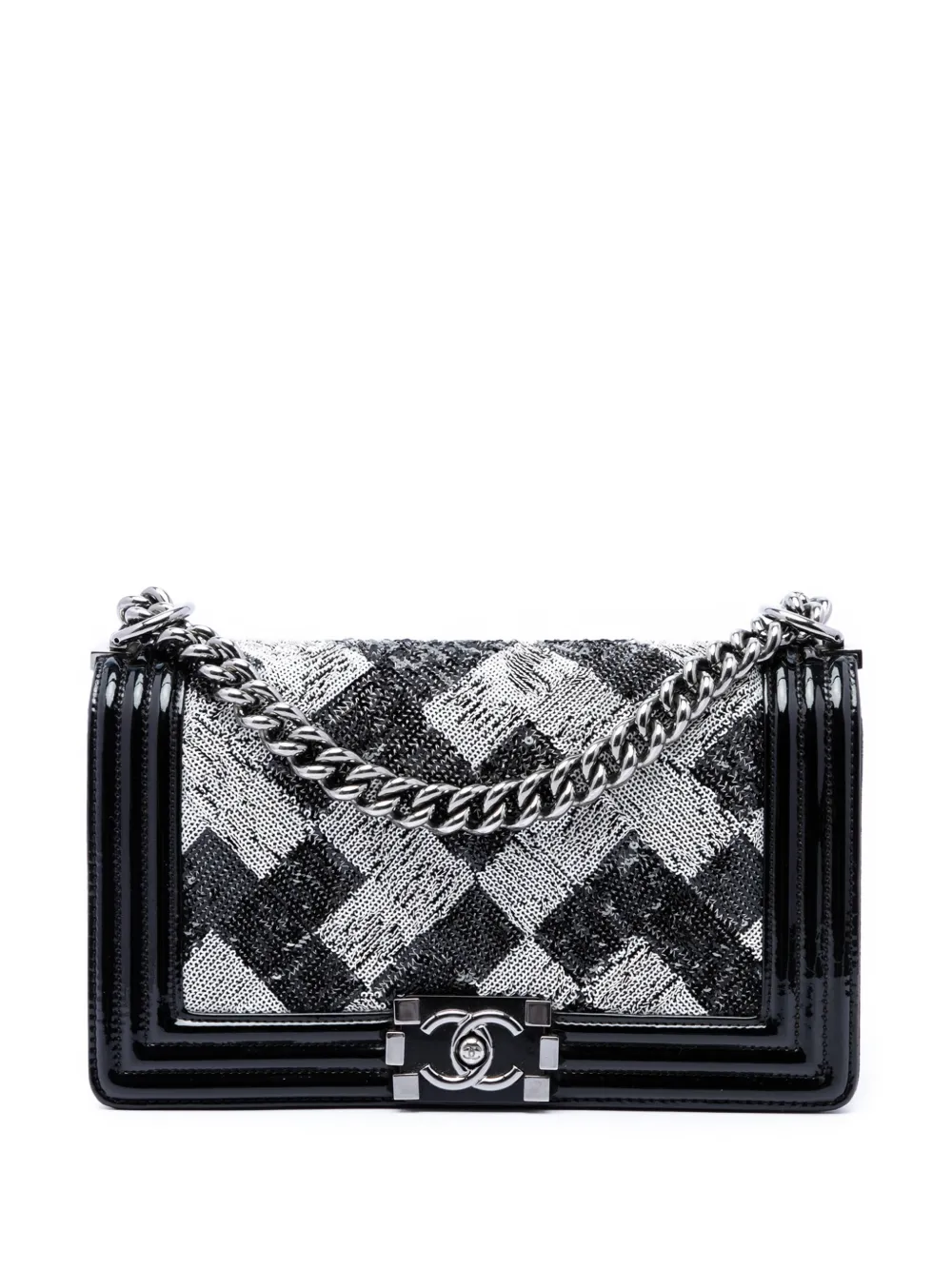 CHANEL Pre-Owned 2014 Old Medium Sequin And Patent Boy Flap shoulder bag - Nero