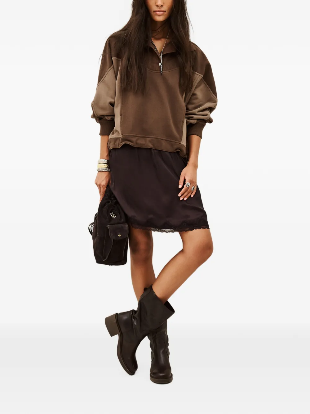 Ba&Sh Jessy trui met colourblocking en hoge hals Bruin