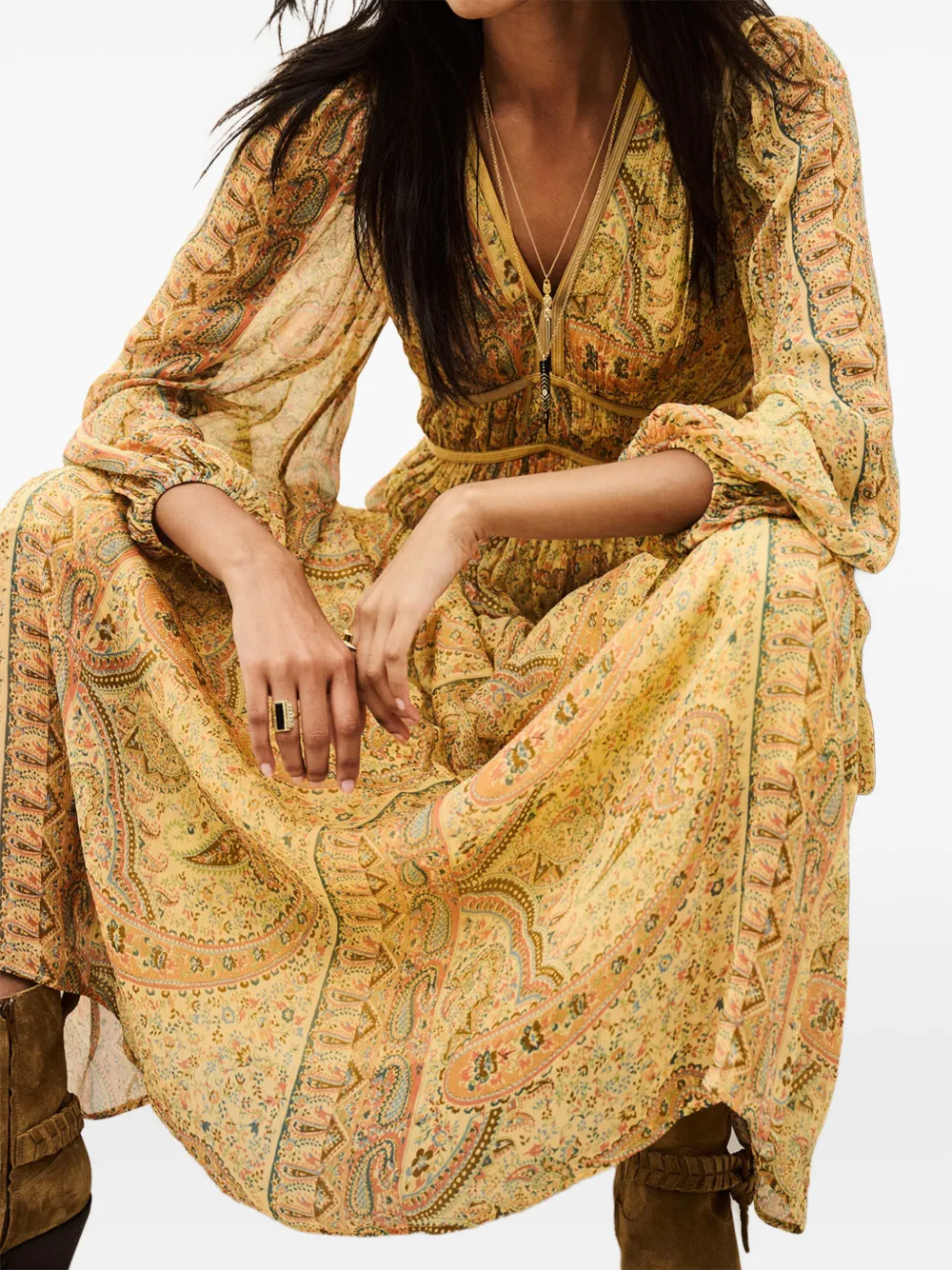 Ba&Sh Chana maxi-dress met paisley-print Geel