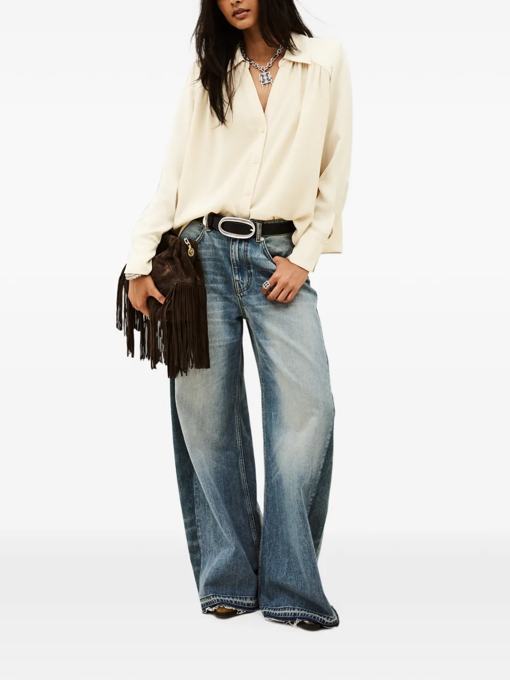 Ba&Sh Wilna gathered long-sleeved shirt Beige