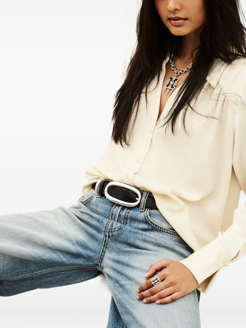 Ba&Sh Wilna gathered long-sleeved shirt Beige
