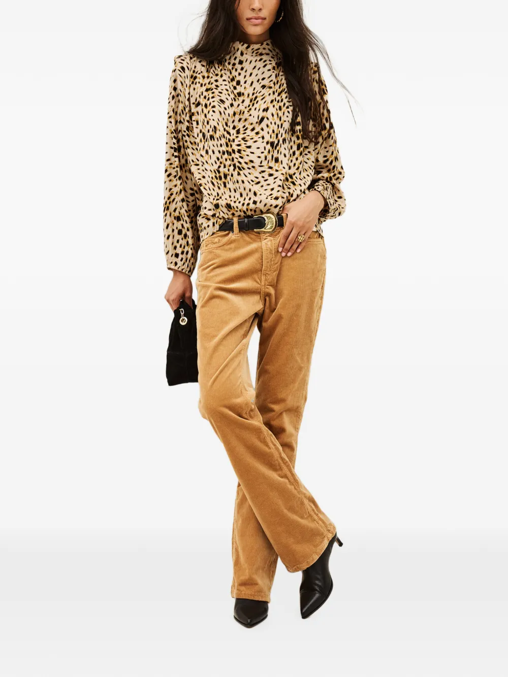 Ba&Sh Blouse met dieren-print en hoge hals Beige