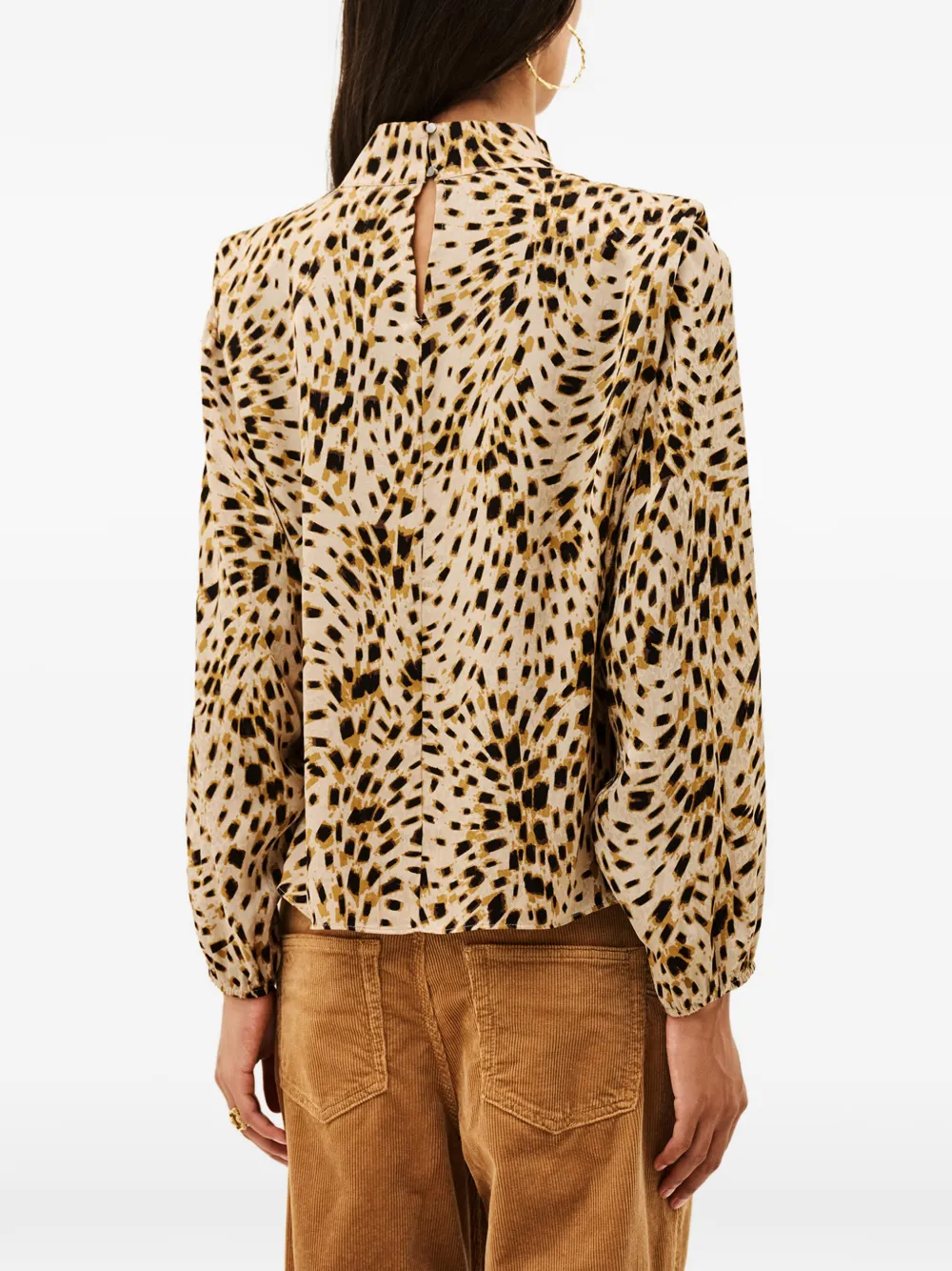 Ba&Sh Blouse met dieren-print en hoge hals Beige