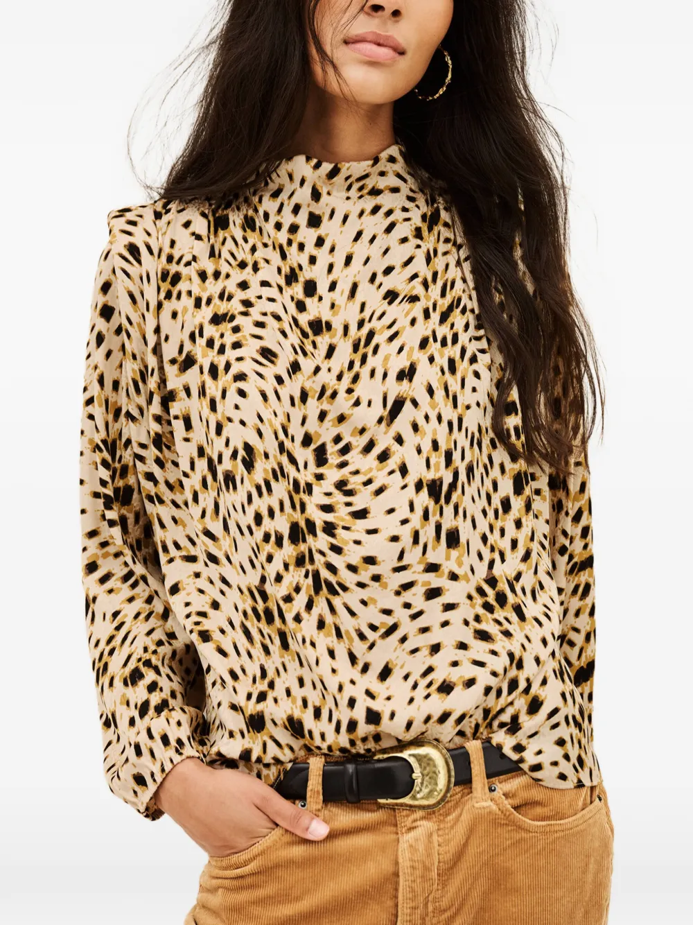 Ba&Sh Blouse met dieren-print en hoge hals Beige