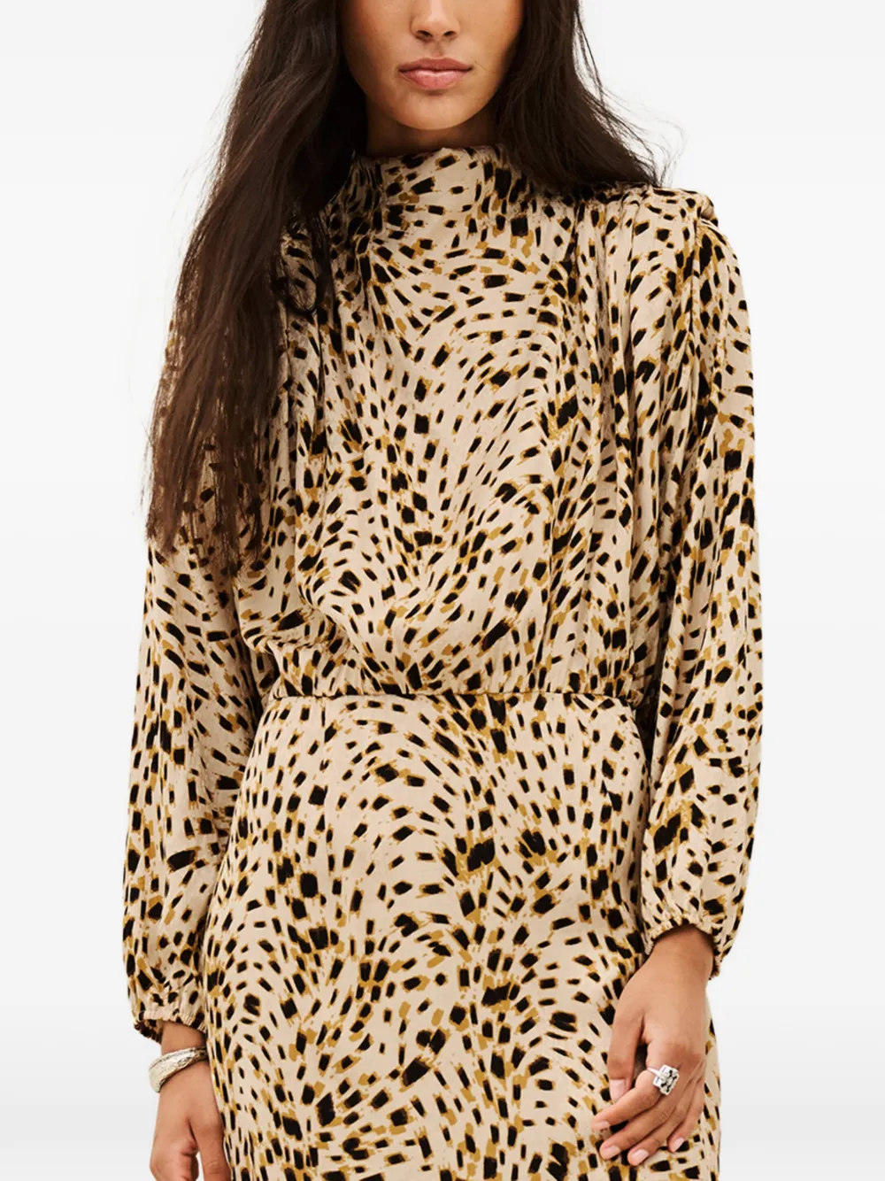 Ba&Sh Hoelia shiftjurk met lange mouwen en dieren-print Beige