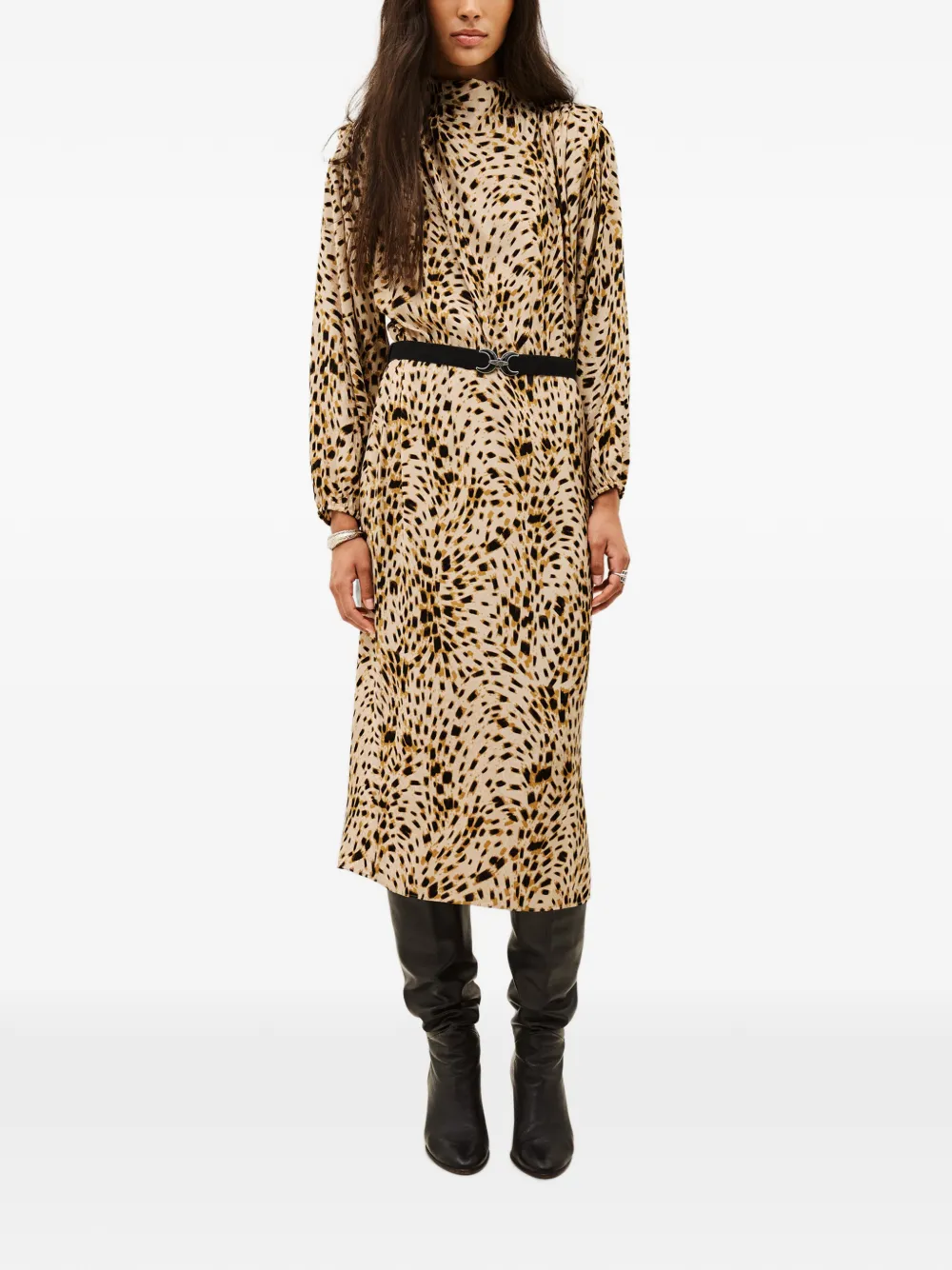 Ba&Sh Hoelia shiftjurk met lange mouwen en dieren-print Beige