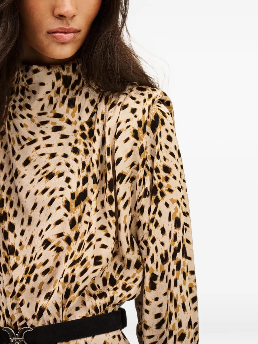 Ba&Sh Hoelia shiftjurk met lange mouwen en dieren-print Beige