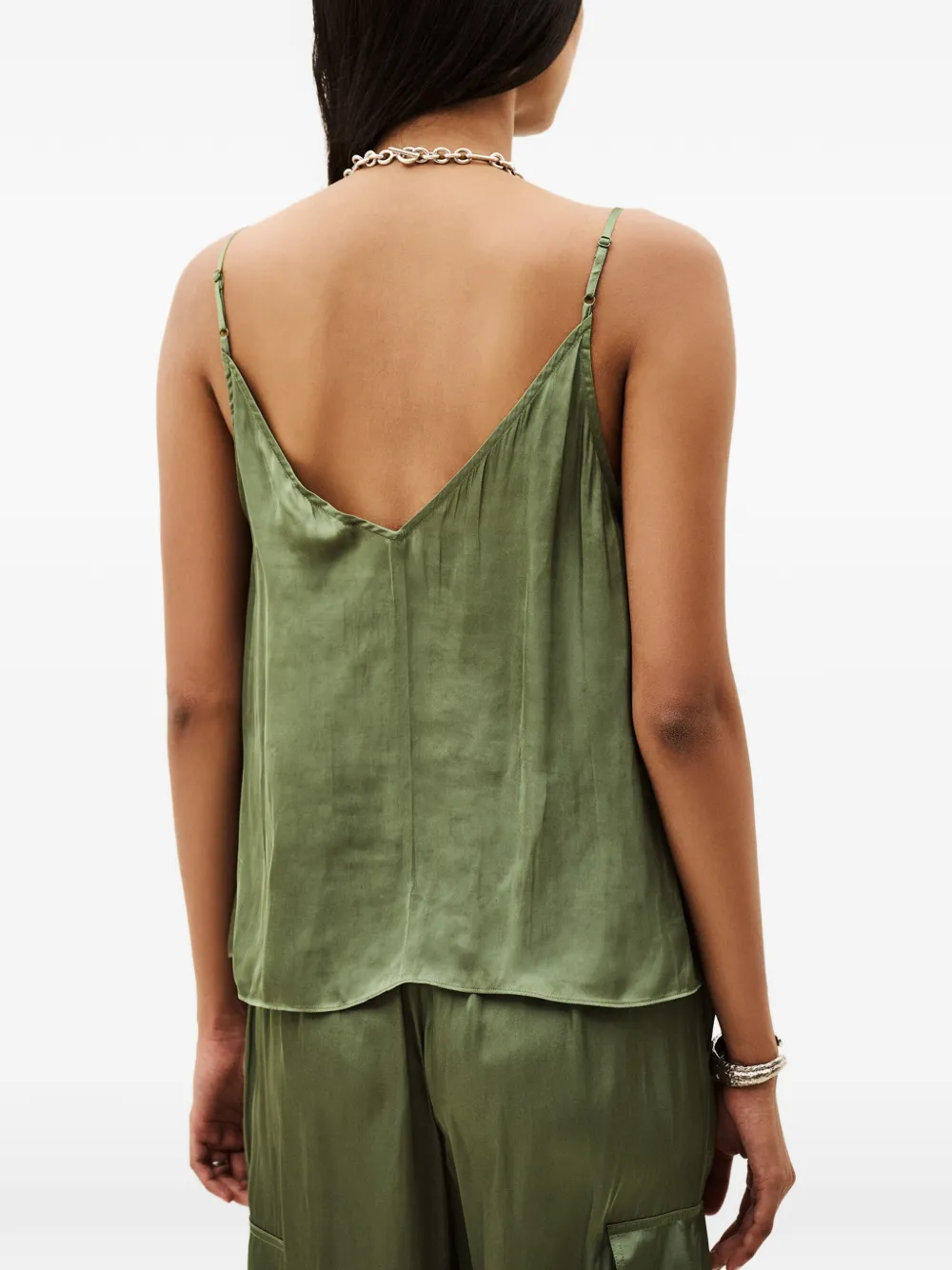 Ba&Sh Clovis mouwloze blouse met ruches en V-hals Groen