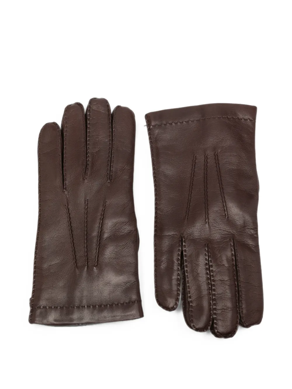 Eleventy stitched-detail leather gloves - Marrone