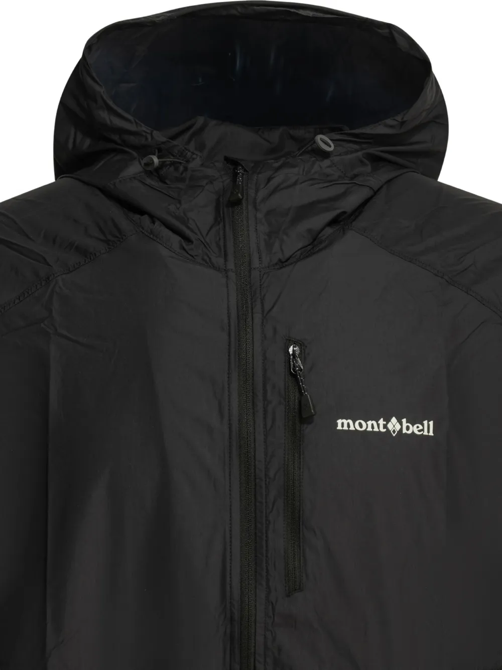 Montbell Wind Blast jack met capuchon en logo-print Zwart