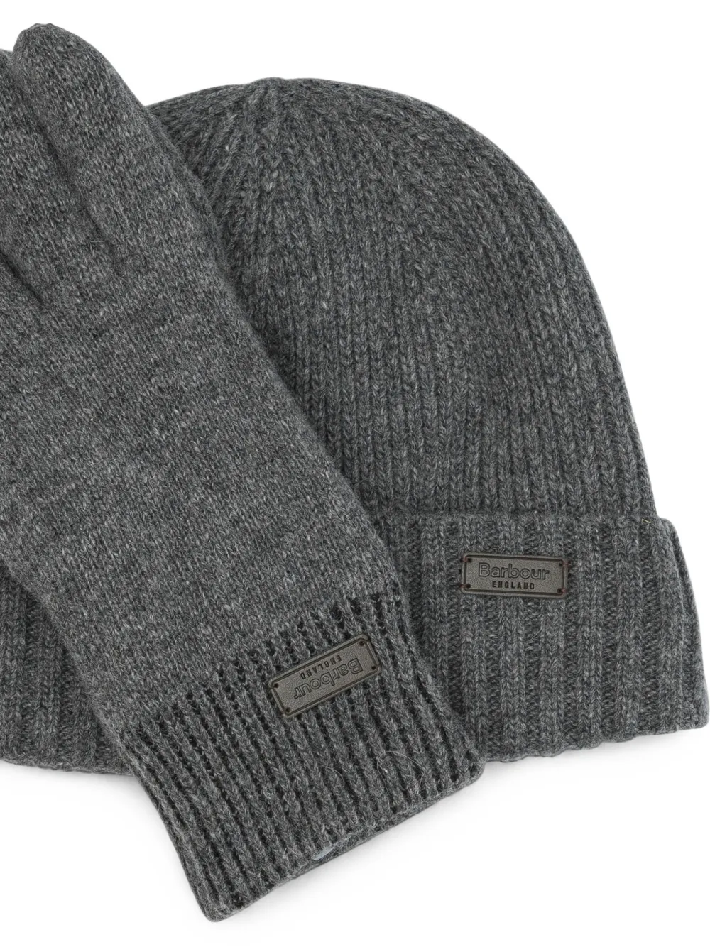 Barbour Ribgebreide muts en handschoenen Grijs