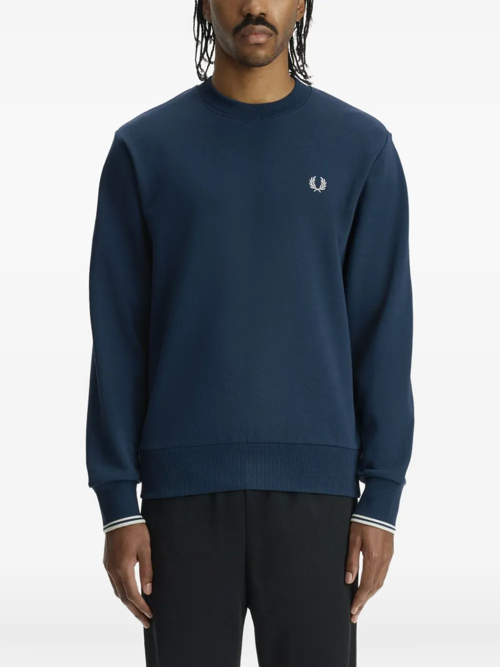 Fred Perry Sweater met geborduurd logo en manchetten Blauw