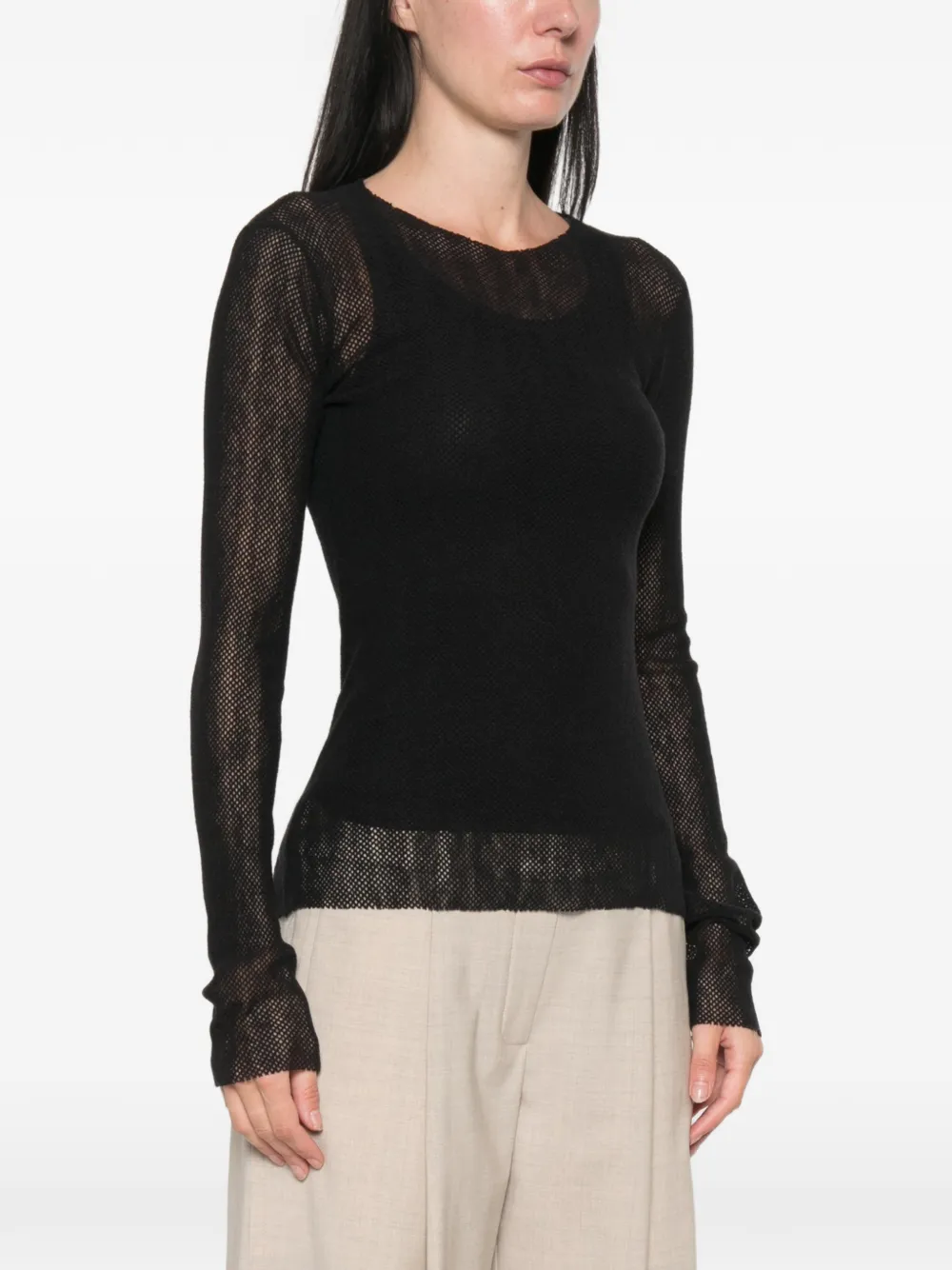 Cortana Mesh-knit Long-sleeve Top in Black, view 3