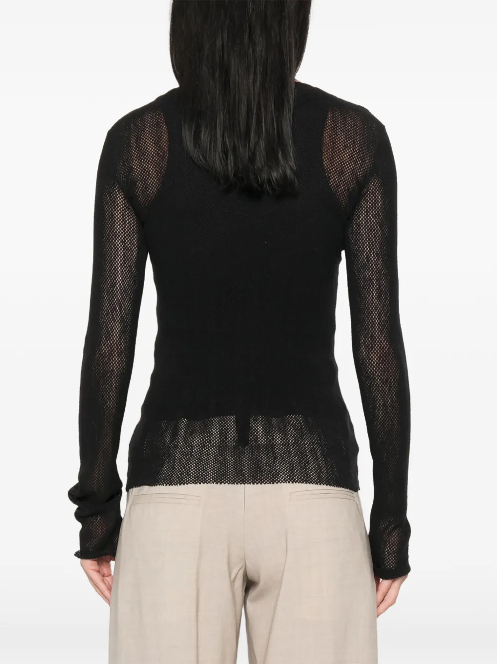 Cortana Mesh-knit Long-sleeve Top in Black, view 4
