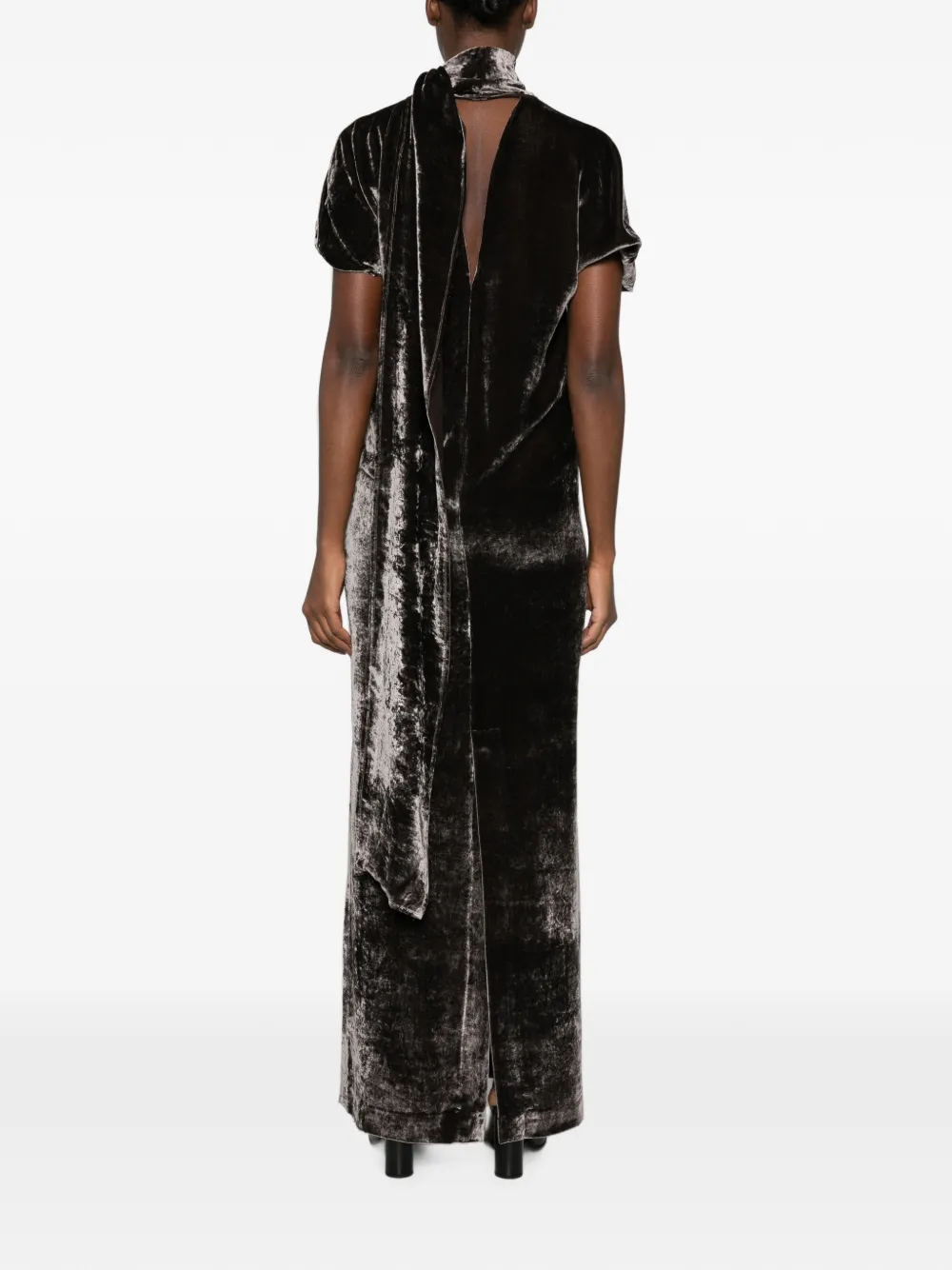 Cortana Iris Velvet Tie-neck Maxi Dress in Purple, view 4