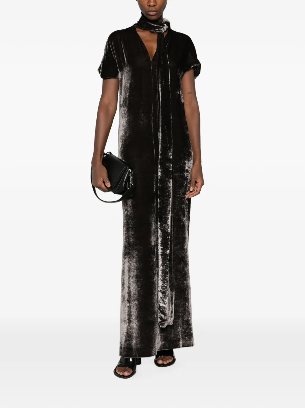Cortana Iris Velvet Tie-neck Maxi Dress in Purple, view 2