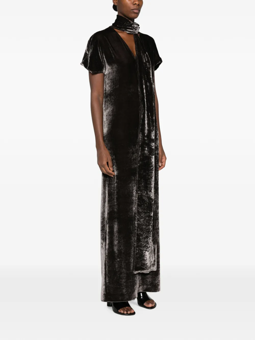 Cortana Iris Velvet Tie-neck Maxi Dress in Purple, view 3