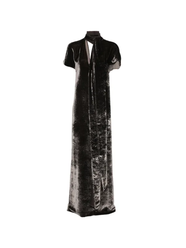 Cortana Iris Velvet Tie-neck Maxi Dress in Purple