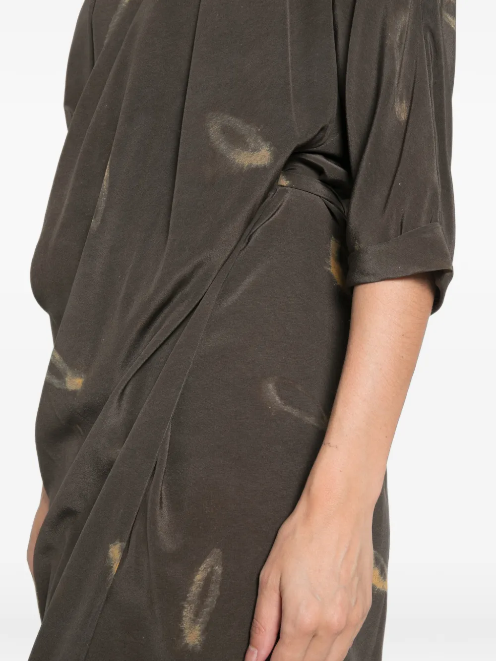 Cortana Thea Soma-print Draped Midi Dress in Grey, view 5