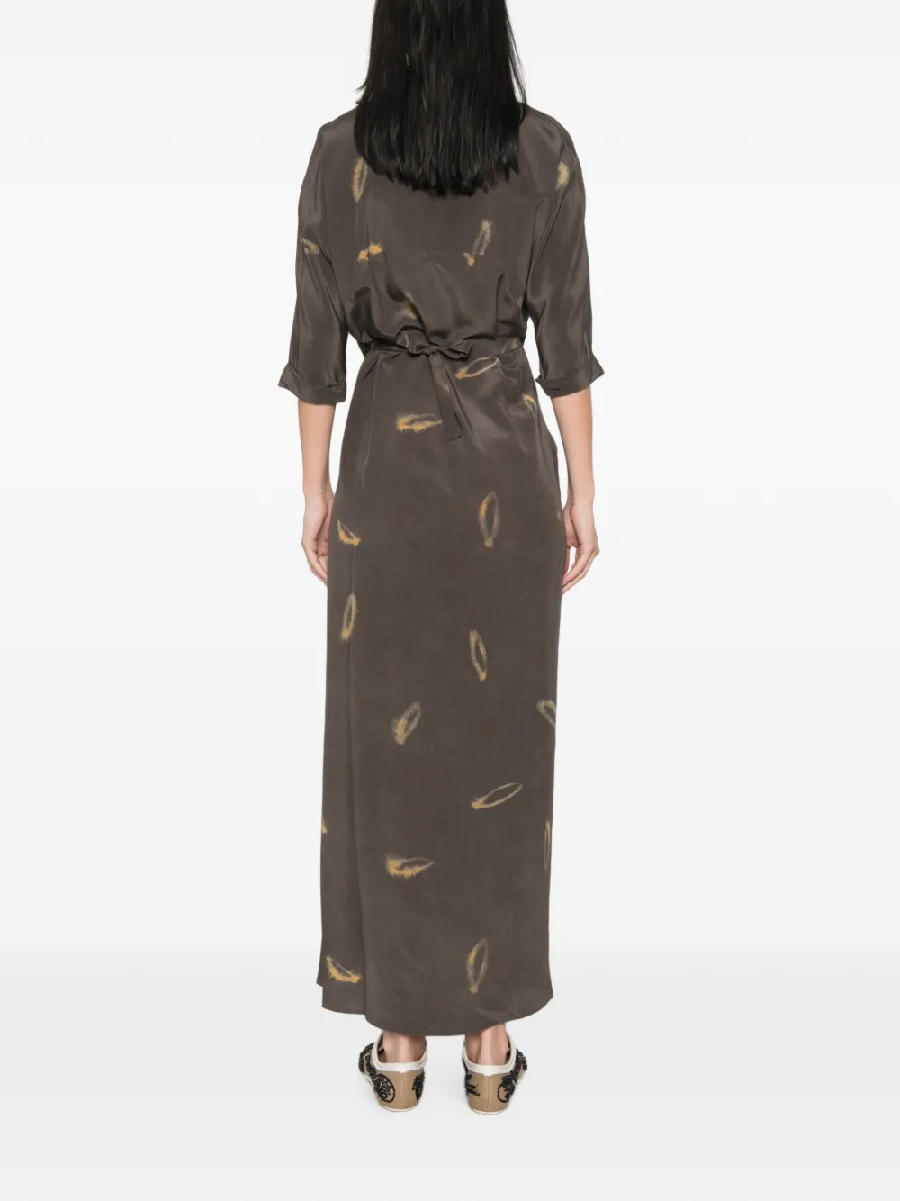 Cortana Thea Soma-print Draped Midi Dress in Grey, view 4