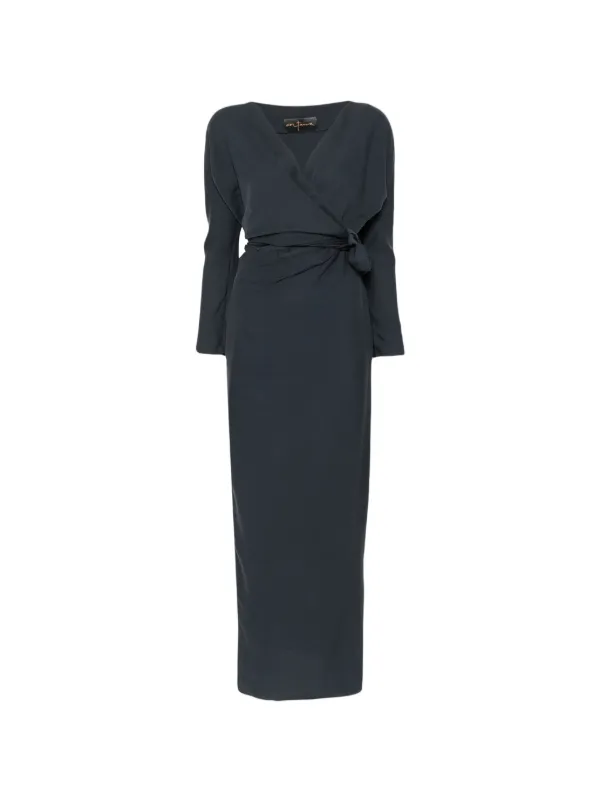 Cortana Wrap-style Tied-waist Maxi Dress in Blue