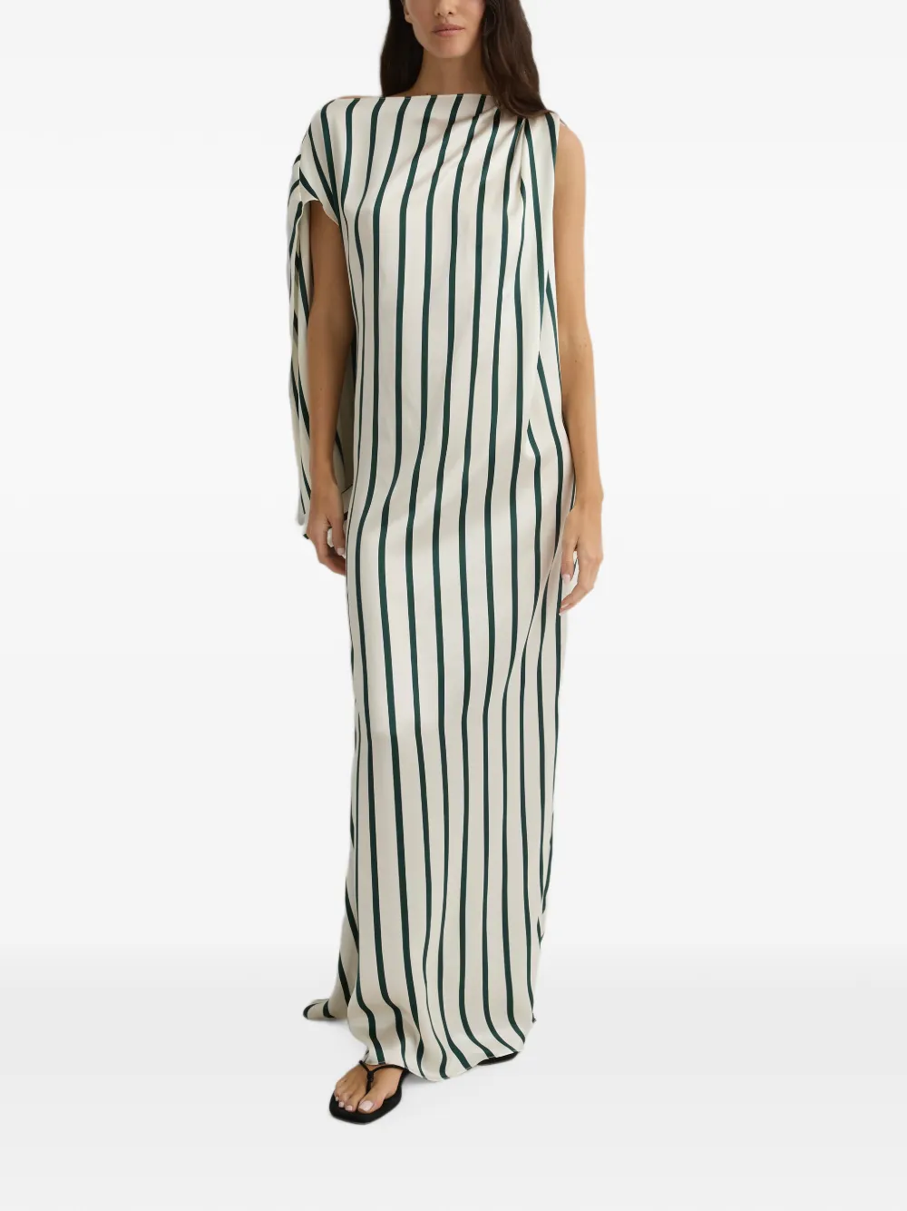 BONDI BORN Cannes Asymmetric Striped Maxi Dress in White, view 3