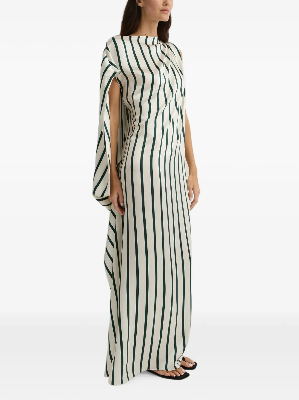 BONDI BORN Cannes Asymmetric Striped Maxi Dress in White, view 4