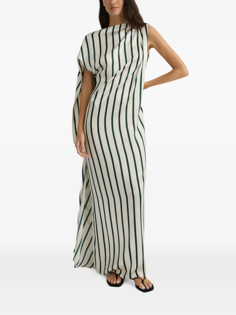 BONDI BORN Cannes Asymmetric Striped Maxi Dress in White, view 2