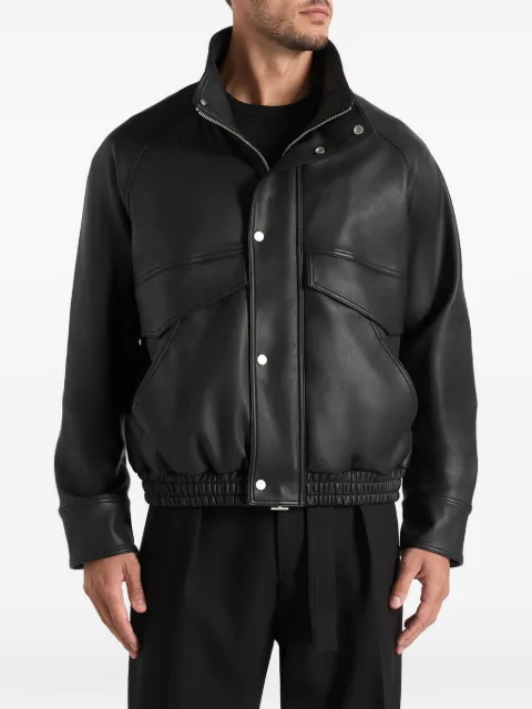 Manière De Voir Kit in black unisex leather funnel-neck bomber jacket