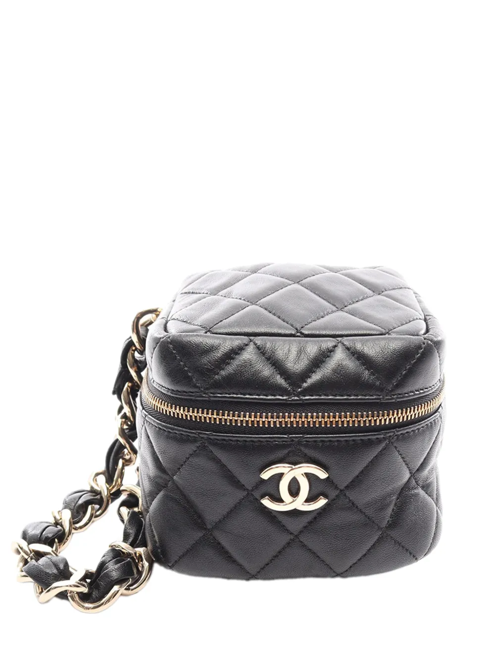CHANEL Pre-Owned 2021 CC Quilted Lambskin Cube Wristlet Case vanity bag - Nero