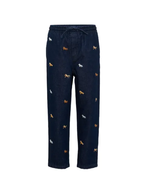 Stella McCartney Kids horse-embroidered drawstring straight jeans