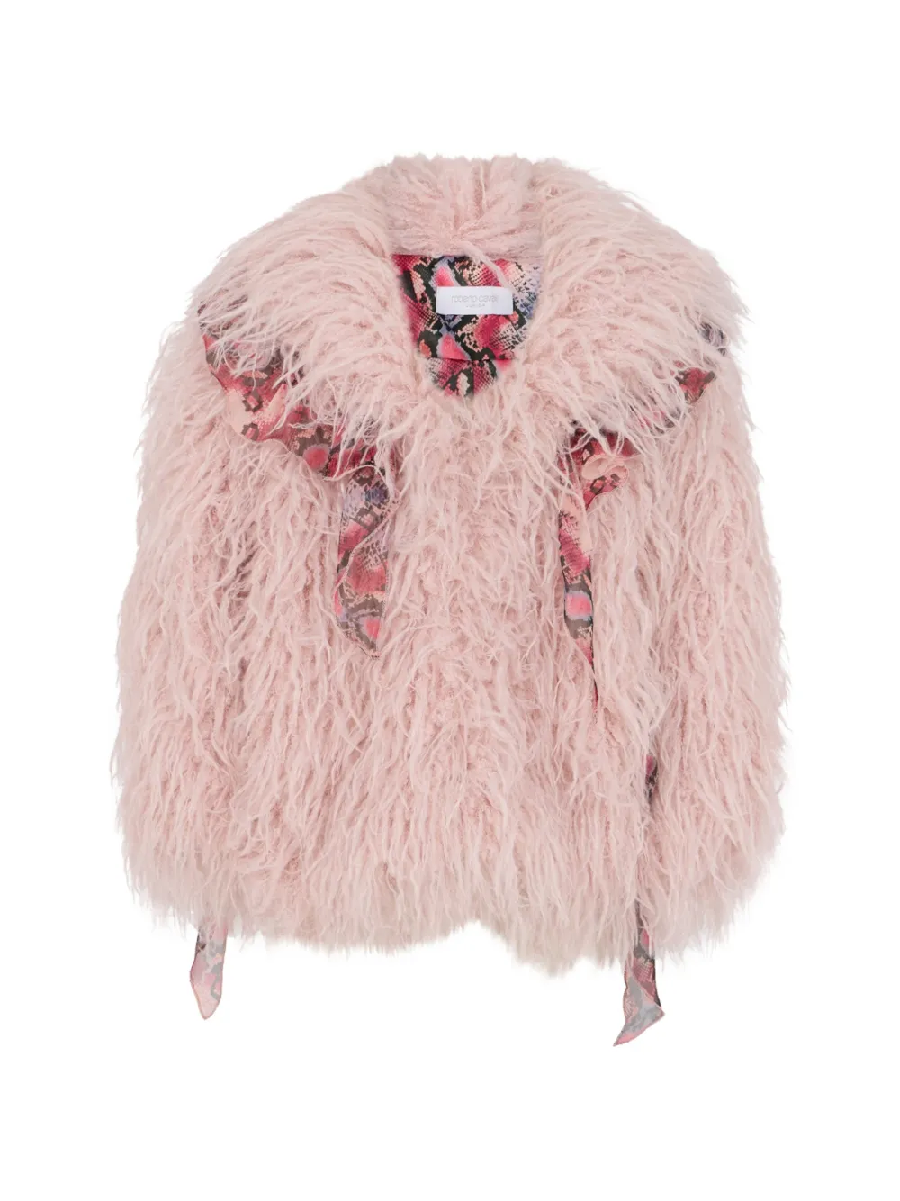 Roberto Cavalli Junior snake-print-trim faux-fur coat | Pink | Image 1