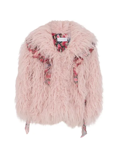 Roberto Cavalli Junior snake-print-trim faux-fur coat
