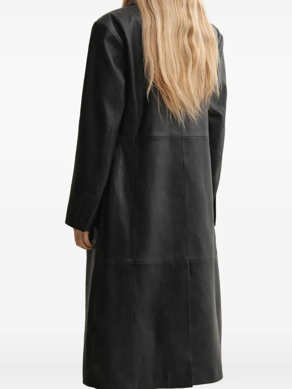 Arma Panelled Leather Coat in Black, view 3