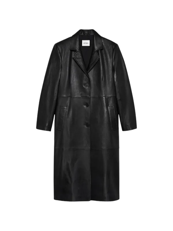 Arma Panelled Leather Coat in Black