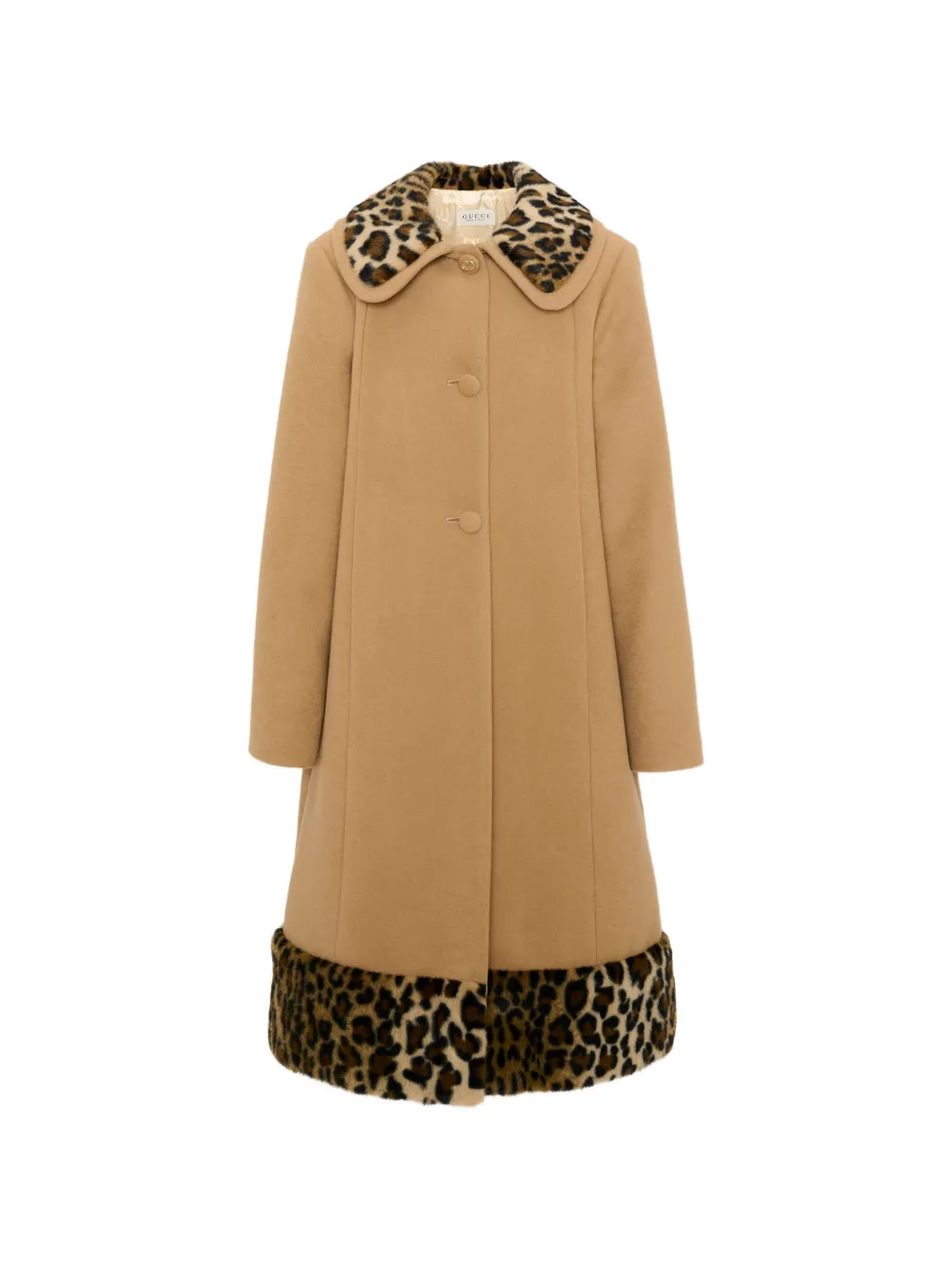 Gucci Kids leopard-print trim wool coat Beige